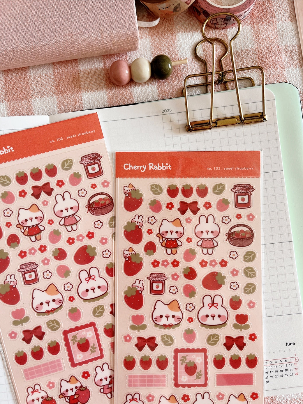 Cherry Rabbit Sweet Strawberry Sticker Sheet
