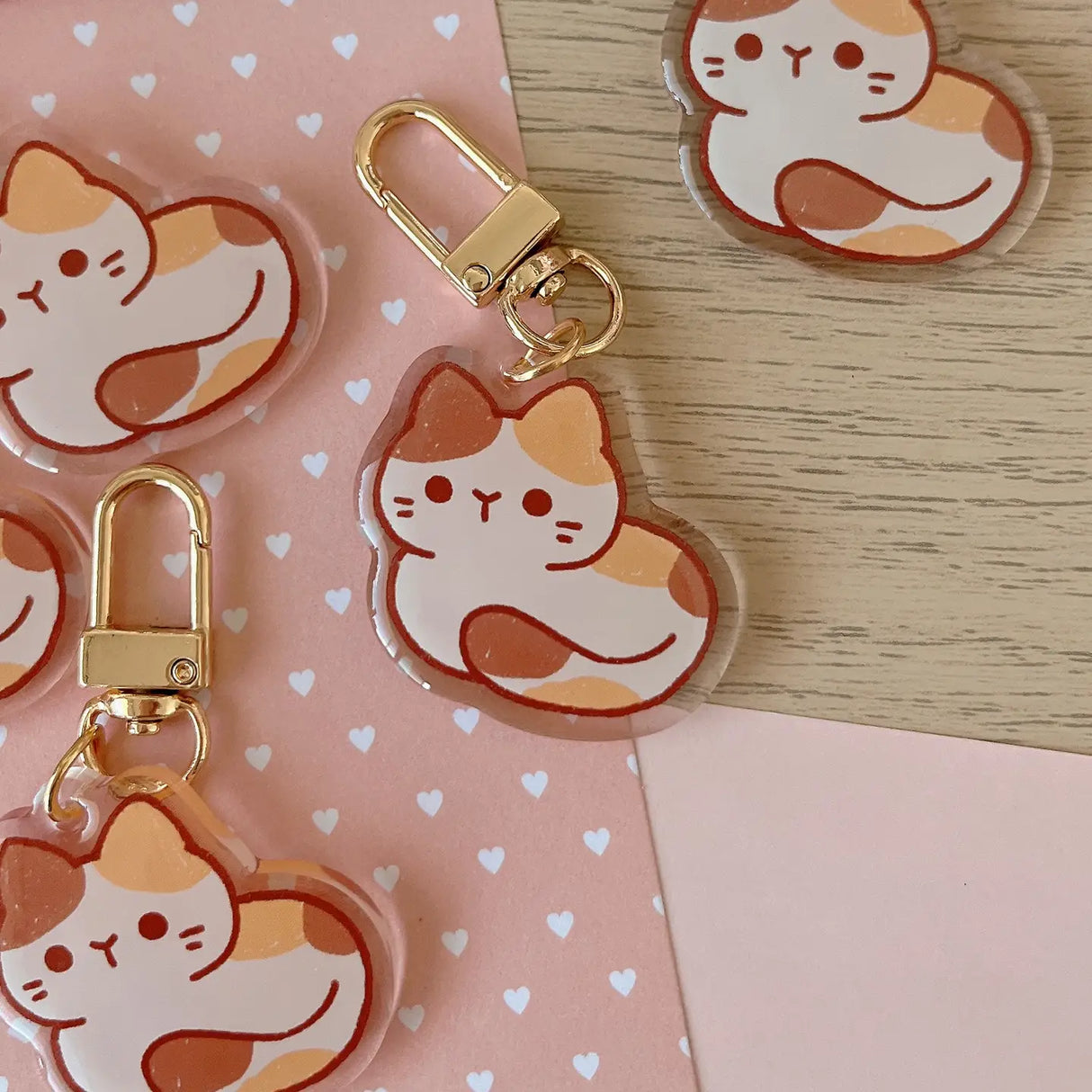 Cherry Rabbit Calico Cat Loaf Keychain