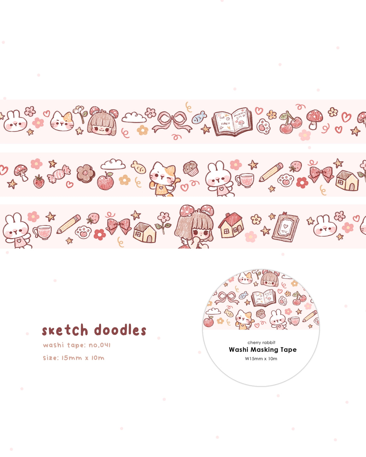 Cherry Rabbit Sketch Doodles Washi Tape