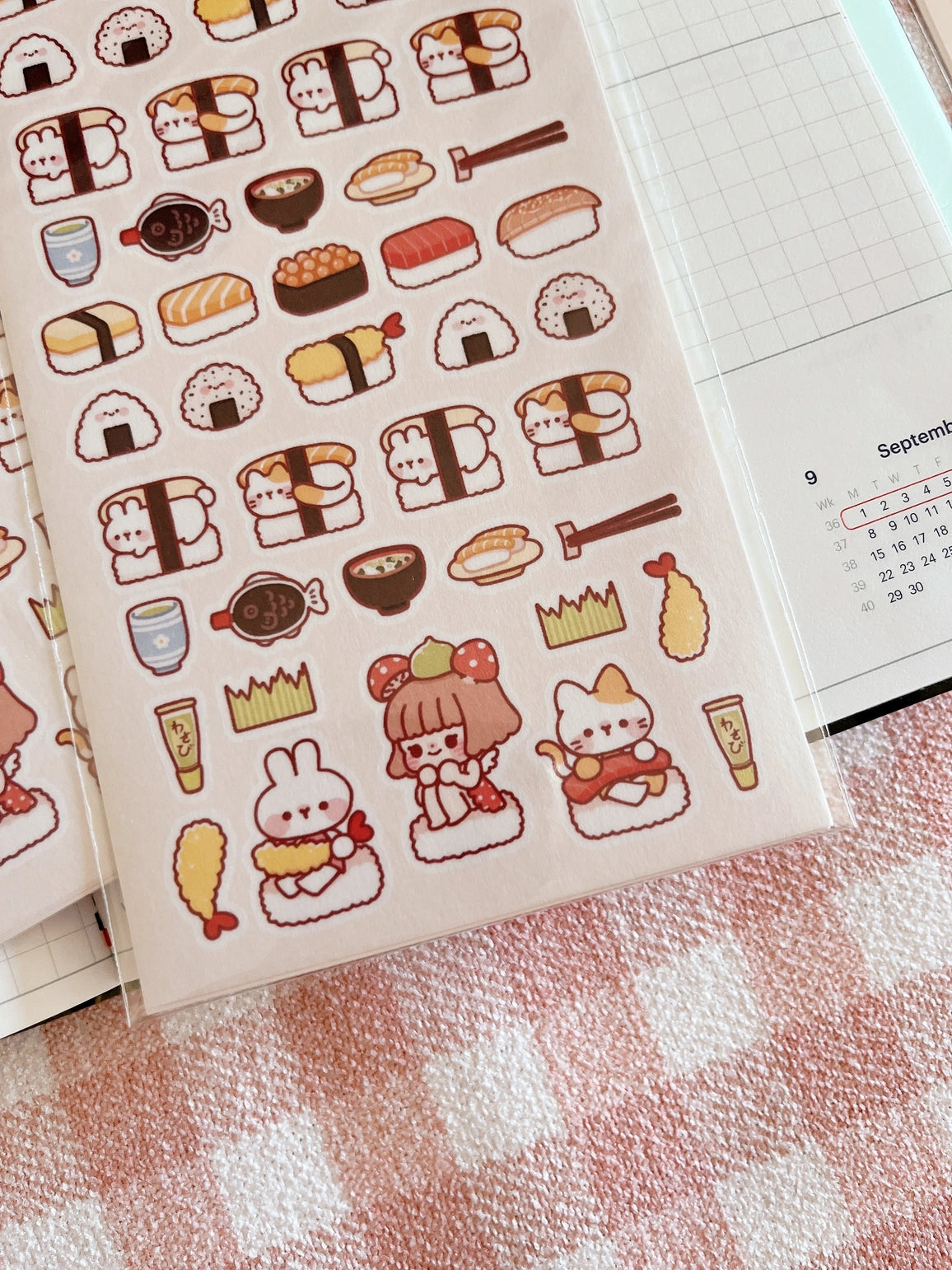 Cherry Rabbit Sushi Party Sticker Sheet