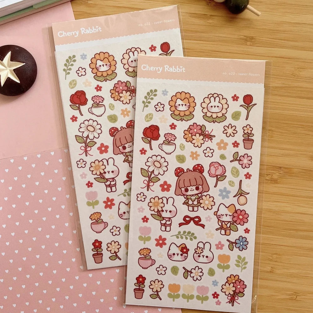 Washi paper stickers! Decorate your planner / diary with these little stickers of cute flower themed illustrations 🌼🌻🌸🌷
Kiss cut sticker sheet
Sheet size: 9 x 18 cm
Material: Washi sticker / Masking sticker