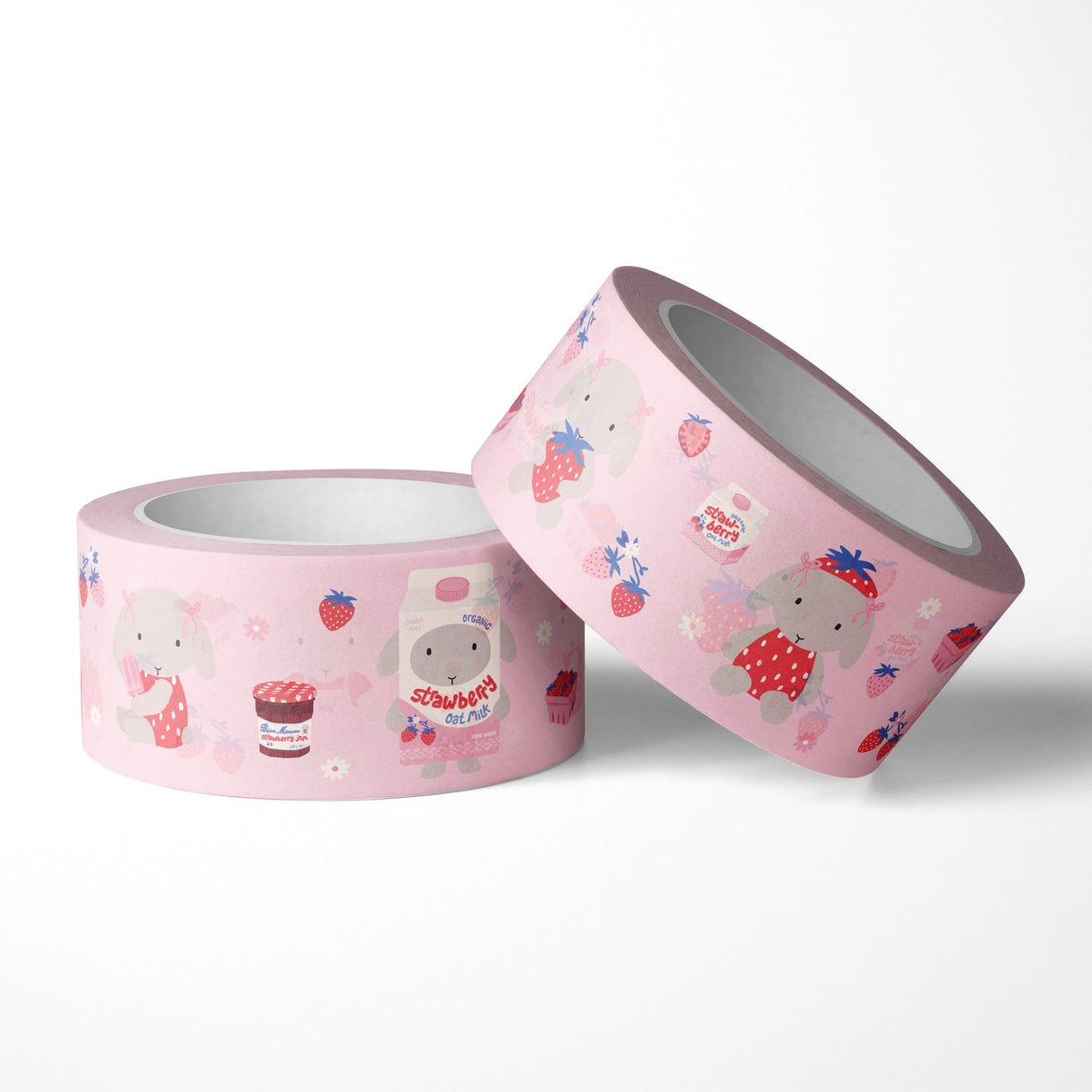 Clem's friend Winnie the bun adores strawberries! In every form. Like this washi tape!
Mockup image shown, colors may vary. Part of the Berries & Cream Collection.
15 mm x 10 m (0.6" x 33ft.)