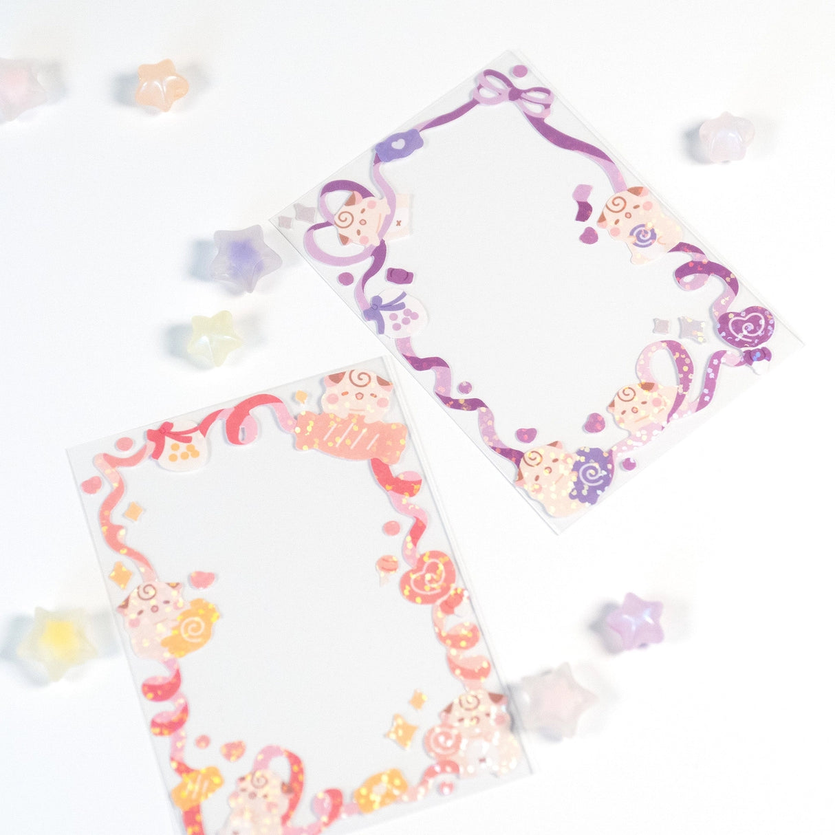 The Cocoroll Sweets deco sticker sheet features Cocoroll surrounded by adorable candies. Available in pink and purple versions, these cute deco stickers are the perfect addition to any polaroids/toploaders, journals, and more. The sparkly holo overlay adds an extra touch of shine and magic.
Dimensions: 2.7” x 8" (6.8cm x 20.5cm)
Quantity: 1 sheet