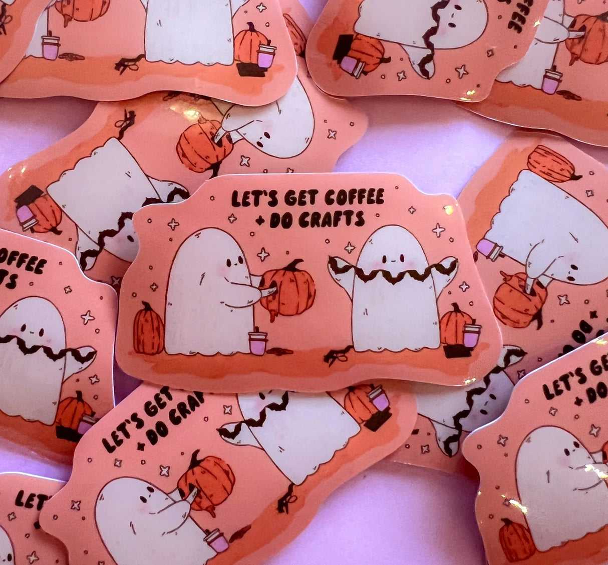 Bestie, hop in, we're going to get an over priced coffee and then do some crafts.
Cute little ghosts hanging out doing crafts with their little coffees.
2.5inch Waterproof Sticker