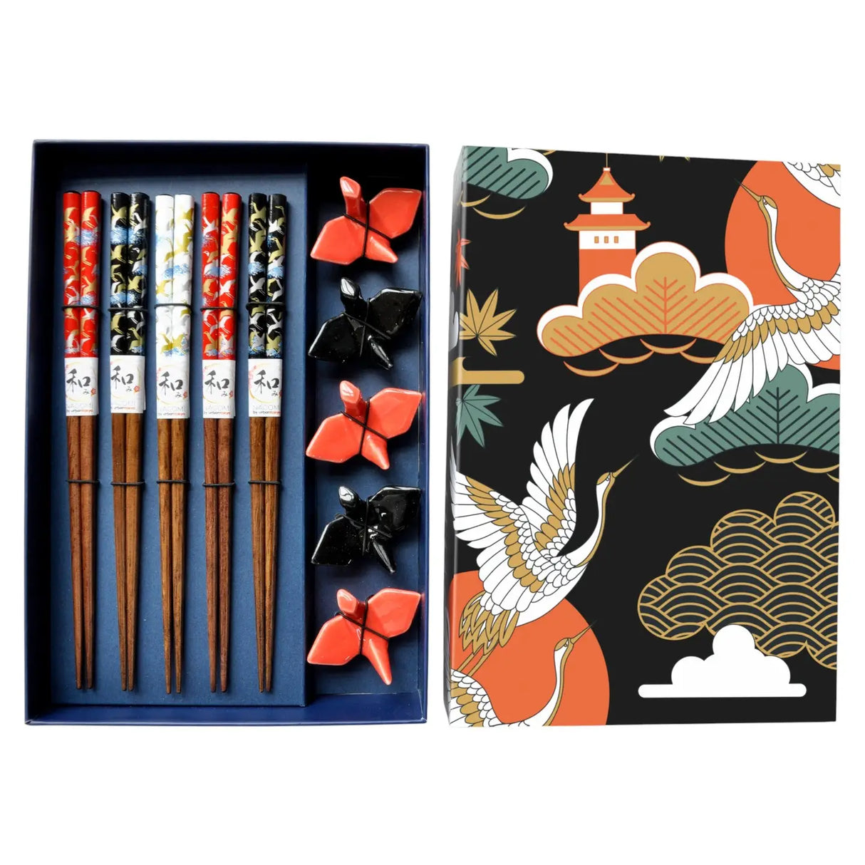 Crane 5 Pair Chopsticks and Chopsticks Rests Gift Set