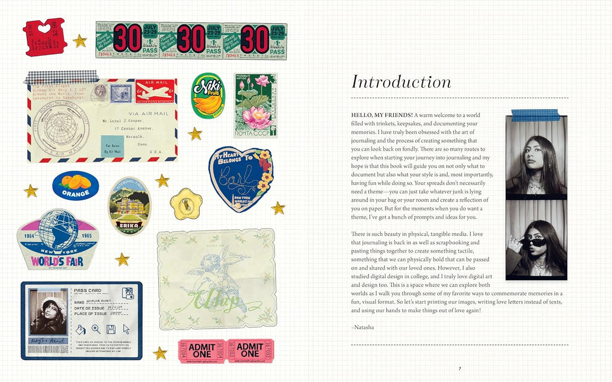 Embrace the scrappy side of creativity and turn your treasured junk into a charming book of memories.
If you’re more interested in treasuring keepsakes than crafting them to perfection, the mindful practice of junk journaling is for you. In Creative Junk Journaling, Natasha Ahmed (@natashahmedx) shows you how to create your own less-polished scrapbook, transforming “junk” into playful works of art that capture moments big and small. Random objects—sticky notes, flower petals, ticket stubs, receipts, sticke
