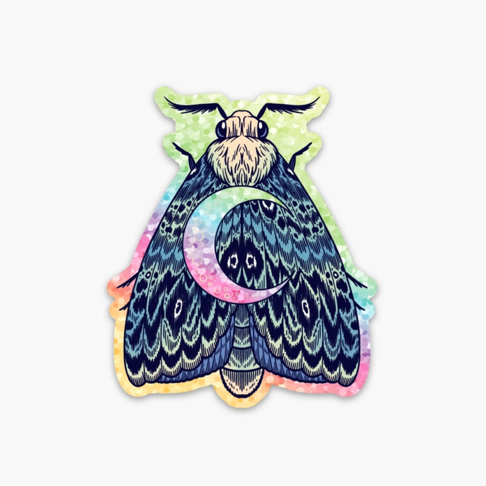 Crescent Moon Moth Glitter Sticker