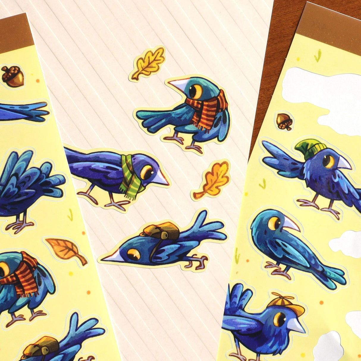 A bunch of crows with various accessories. Some backpacks, scarves and hats! 8 Total large stickers, and 6 smaller stickers.
Waterproof vinyl sticker sheet, 5"x7"
14 peelable stickers per sheet
Durable and high quality
Packaged in a clear plastic sleeve