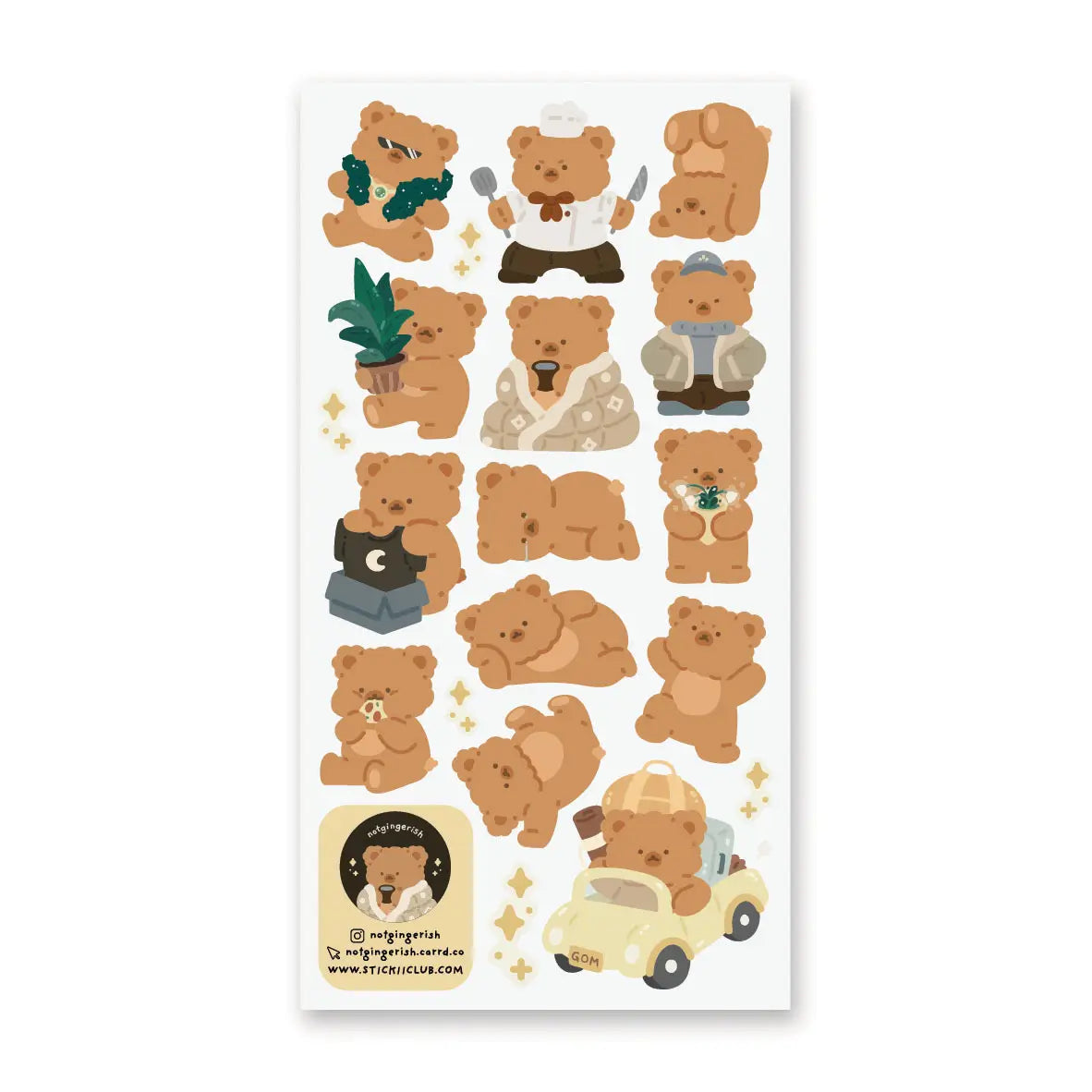 🐻☕ Meet GingerGom, the fluffiest little bear with a heart full of cozy adventures! Created by @notgingerish, this adorable sheet follows GingerGom through everyday moments, from sleepy naps and snack breaks to café shifts, plant care, lounging in comfy outfits, and cruising around town.
Art by: @notgingerish
Top Coating: None
Adhesive Layer: PVC (plastic)
Backing Layer: Clear PET
6.69" x 3.54".
Weight - 0.03lbs.
1 sheet included 