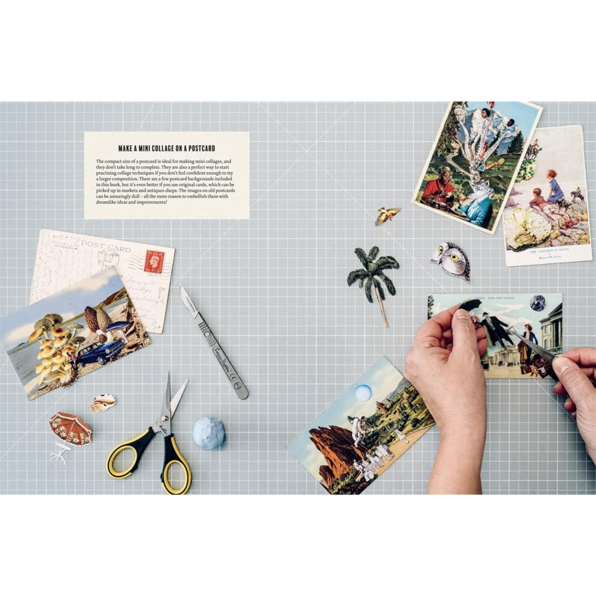 Cut Up This Book: Extraordinary Places
A brand-new collection of delightfully nostalgic and surreal images that will inspire any collage artist.
The fifth title of the successful Cut Up This Book series celebrates exotic and extraordinary locations, including strange scenes ranging from the depths of the ocean to the craters of the moon. These settings are the perfect inspiration for some dramatic and hilarious juxtapositions.
The book features helpful step-by-step tutorials to demonstrate co