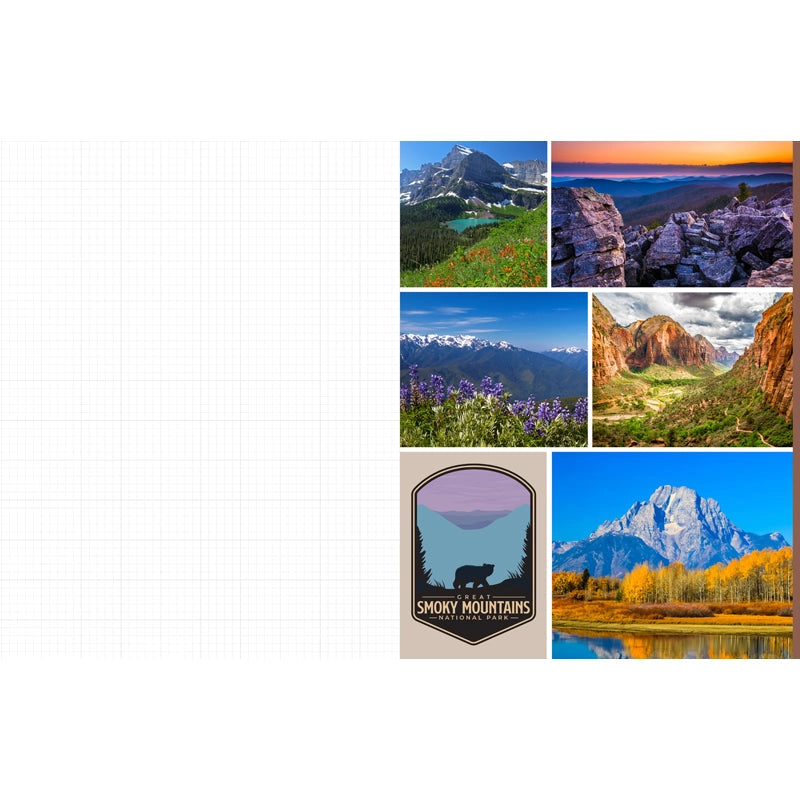 Cut & Collage National Parks invites you to cut out and piece together your own works of art inspired by the surreal beauty of America’s national parks.
Whether you’re creating collages, scrapbooks, or vision boards, let your creativity and imagination roam free as you bring America’s most beloved natural treasures to life. Immerse yourself in vibrant colors, intricate textures, and breathtaking vistas as you mix and match photographs and illustrations. From the towering cliffs of Yosemite to the other