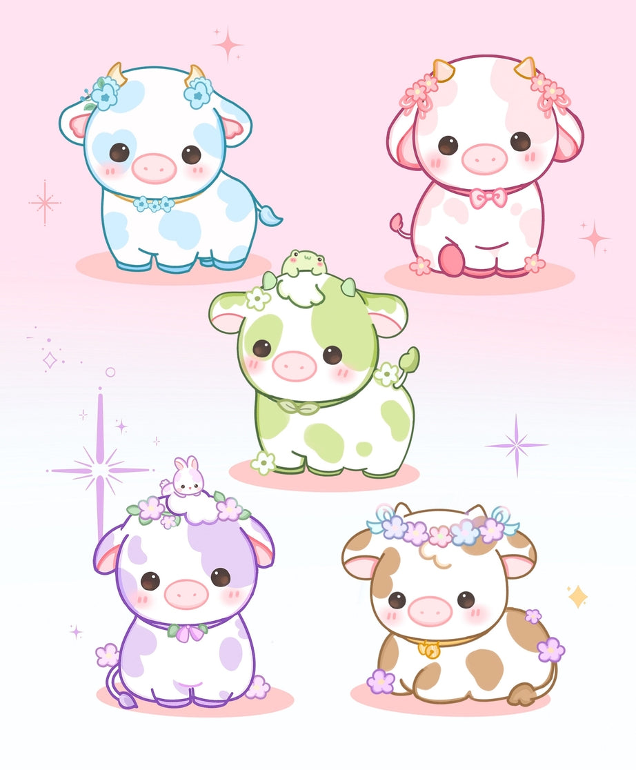 Cute Purple Flower Cow Sticker