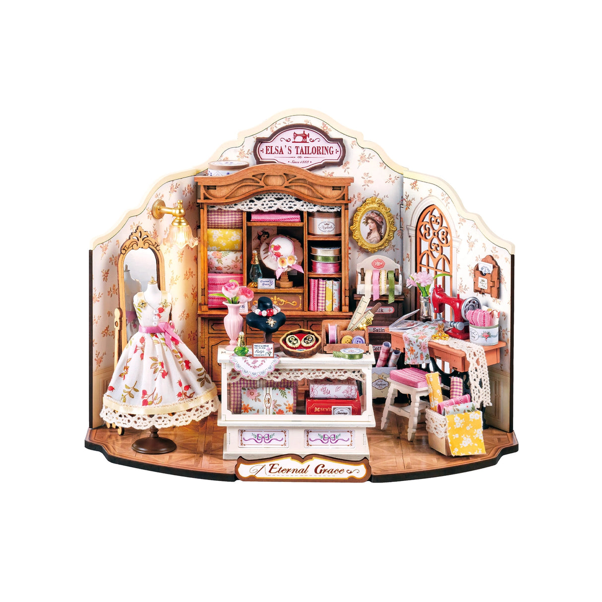 Immerse yourself in the delicate artistry of tailoring with this exquisite DIY miniature kit. Featuring finely crafted rolls of fabric, graceful ribbons, and an elegant dress poised upon a classic dress form, this kit invites you to create a sophisticated and enchanting tailor's room. Perfect for those who appreciate intricate craftsmanship, it beautifully captures the timeless charm of a bespoke workspace in miniature.
2 AAA batteries required; batteries are not included.
Ages 14+
322 pieces
Assembl