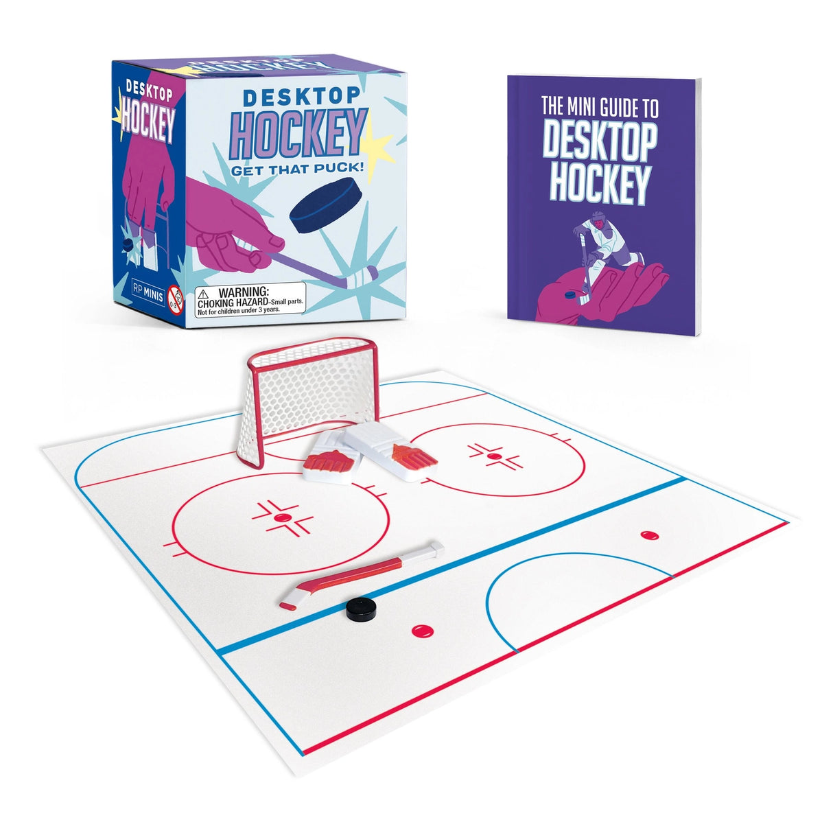Bring the excitement and chill of the rink to your desktop with this miniature hockey set that you play with your fingers!
Everything you need to play:
Hockey "ice rink" mat
1 mini hockey stick
1 goal net
2 goal pads for your fingers
1 mini puck
Illustrated Mini Book: Includes a 32-page, 2 x 3-inch miniature book with a brief history and rules of the sport, trivia, and more
Unique gift: Perfect for hockey fans of all ages