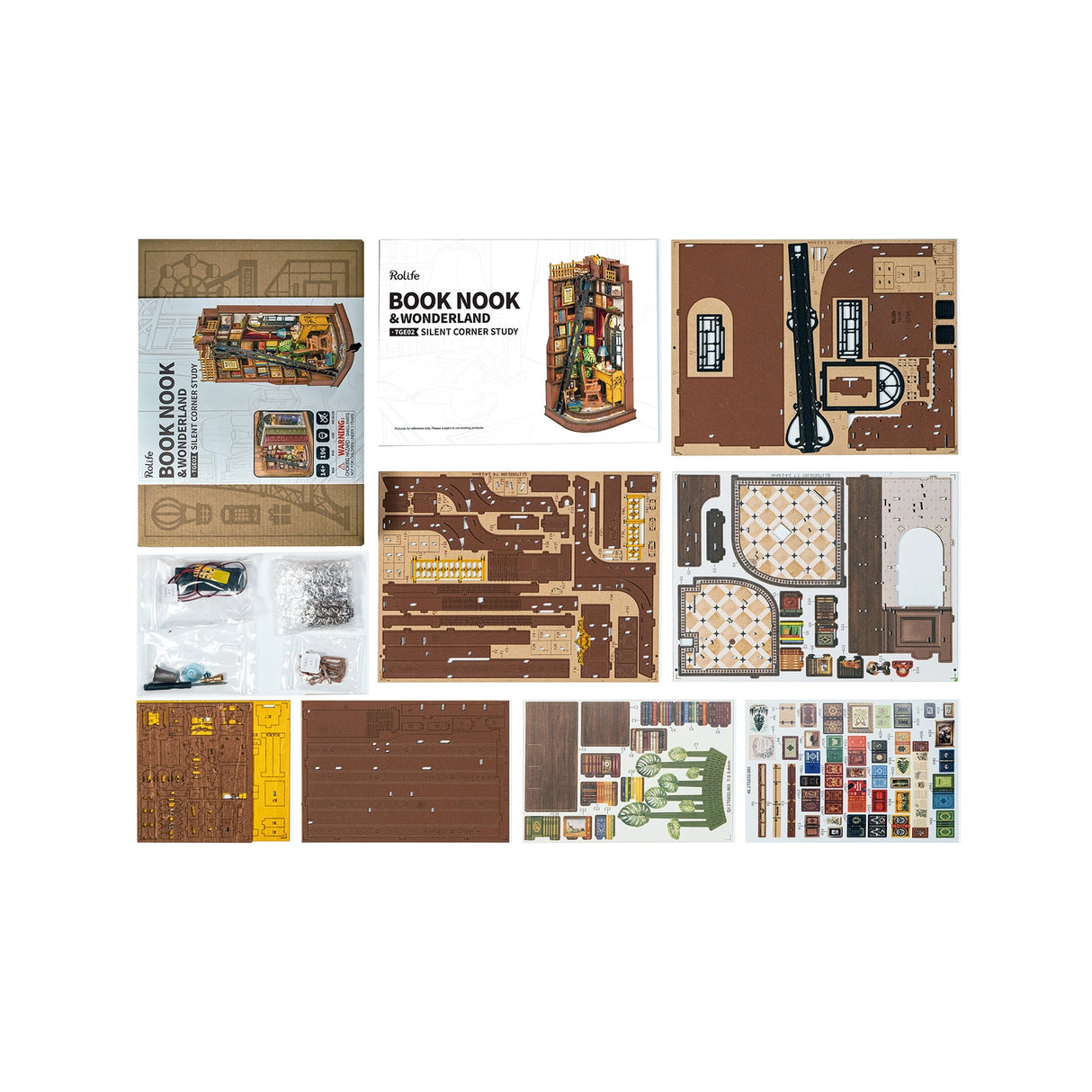 Silent Corner Study is a complete miniature bookshelf insert kit designed for craft enthusiasts and book lovers, featuring pre-cut wooden pieces, vintage-style furniture, bookshelves, and warm LED lighting that creates a cozy reading nook scene. Ideal for retail gift shops, bookstores, and hobby stores, this eye-catching decor item comes in compact, shelf-ready packaging with clear instructions and assembly tools included—making it a thoughtful gift and an engaging DIY project for adults and teens alike.