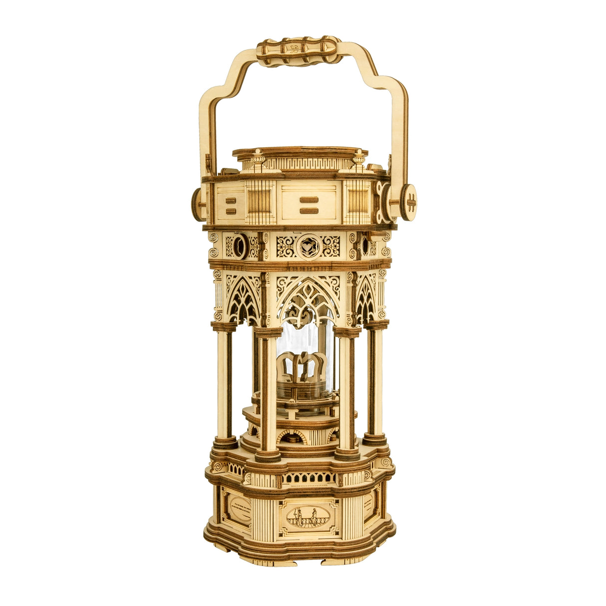 This ornate lantern DIY music box lights up as well as plays to the melody of "YOU LIGHT UP MY LIFE" after being wound up.
• Music box tune: YOU LIGHT UP MY LIFE
• Assembled size: 140 x 115 x 300mm.
• Pieces: 210 pcs.
• Age range: > 14 years old