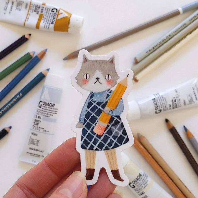 Drawing Cat Girl Vinyl Sticker
