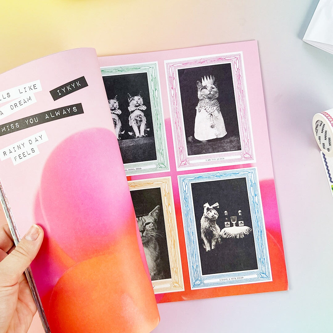 Dream Vision Collage Magazine is your go-to for planning, plotting, and putting big ideas on paper. Packed with bold visuals, playful textures, and 400+ stickers, it’s perfect for vision boards, journaling, and list-making that actually feels fun. Finished with a foil-stamped cover, this 8x10” magazine is made to flip through, tear into, and make totally your own.
Includes: 48 8x10" Pages, 5 sheets of stickers and over 400 stickers!