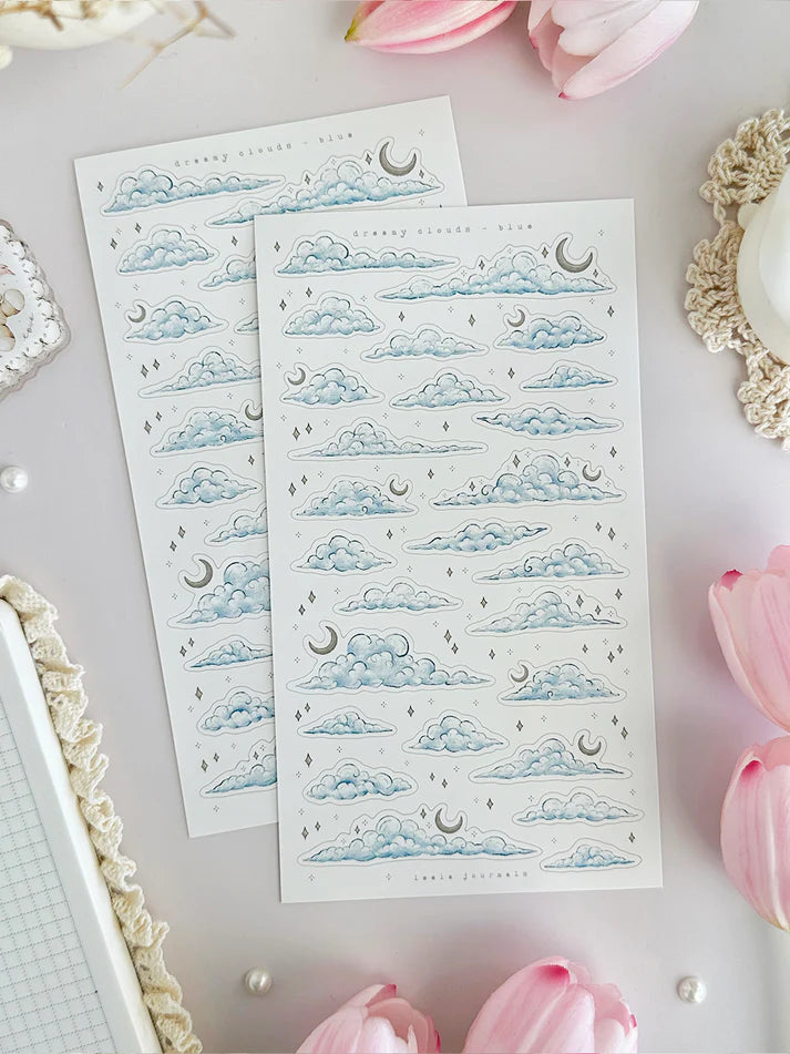 leelajournals Dreamy Clouds (Blue & Lilac) Sticker Sheet - 2pc set