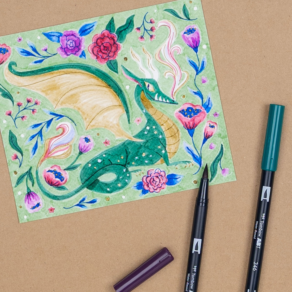 Tombow Dual Brush Pen Art Markers, Dragons, 10-Pack