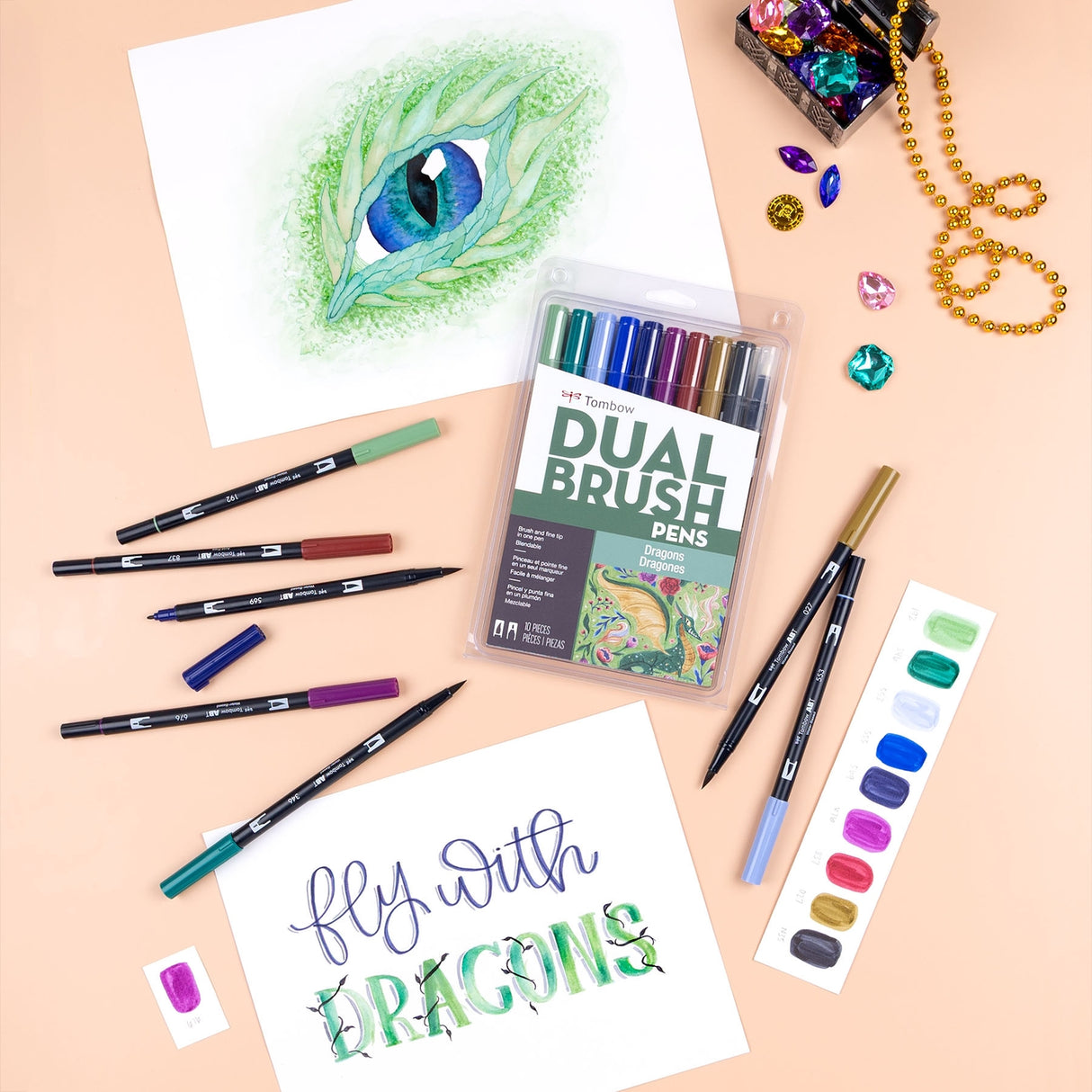 Tombow Dual Brush Pen Art Markers, Dragons, 10-Pack