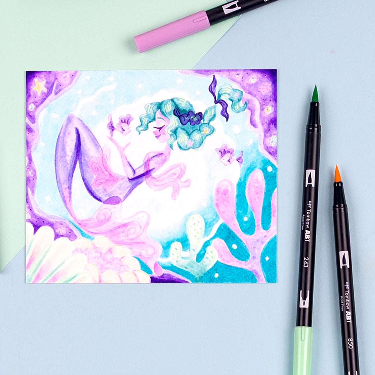 Tombow Dual Brush Pen Art Markers, Mermaids, 10-Pack