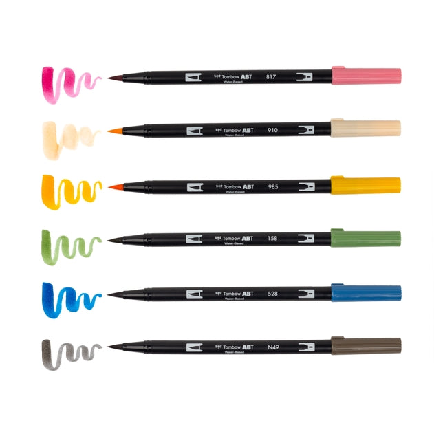Dual Brush Pen Art Markers, Manga Illustration, Flower 6-Pk