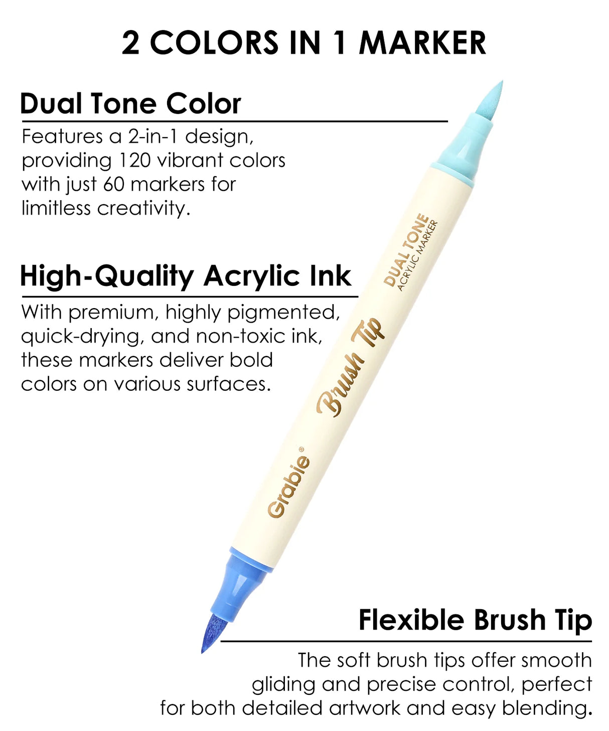 Unlock your creativity with the Grabie Dual Tip Marker Set! Experience premium Grabie Art Supplies featuring 36 dual-tip markers - among the best markers for coloring and artistic expression. Perfect for all artists, these high-quality Grabie Acrylic Brush Markers deliver stunning vibrancy and coverage.