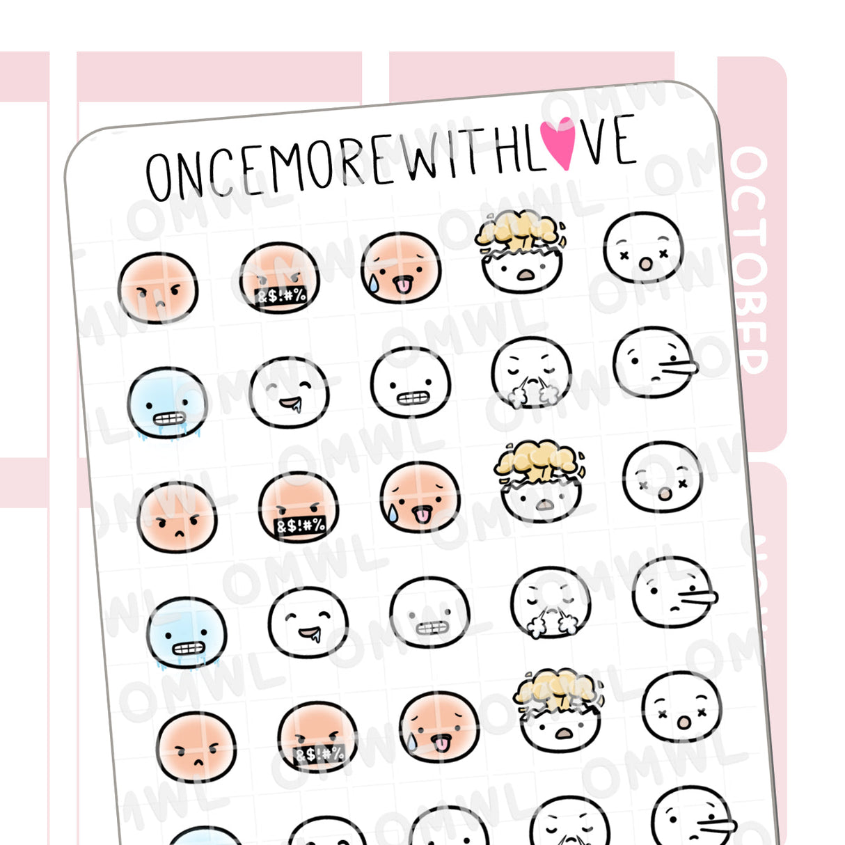 Emotional face emojis! We have 7 other sheets with different designs too!