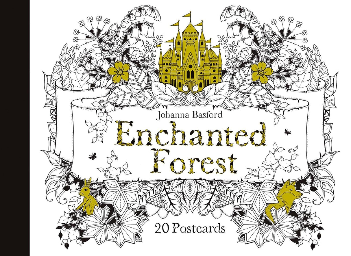20 detachable postcards to decorate, color in, and send to your friends. That's if you can bear to part with them! From the book Enchanted Forest: An Inky Quest and Coloring Book by Johanna Basford, Laurence King Publishing, 2015.