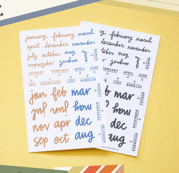 Our bigger Month By Month stamp set is a crowd pleaser, so we're bringing you it's little sister, a set that you will reach for over and over, but in a smaller size. This time, with three different complete sets of months of the year, just in different styles.
Use this set for scrapbooking, Project Life, planners, travel journals, and bullet journals! 4x6 clear stamp set, includes 36 stamps.