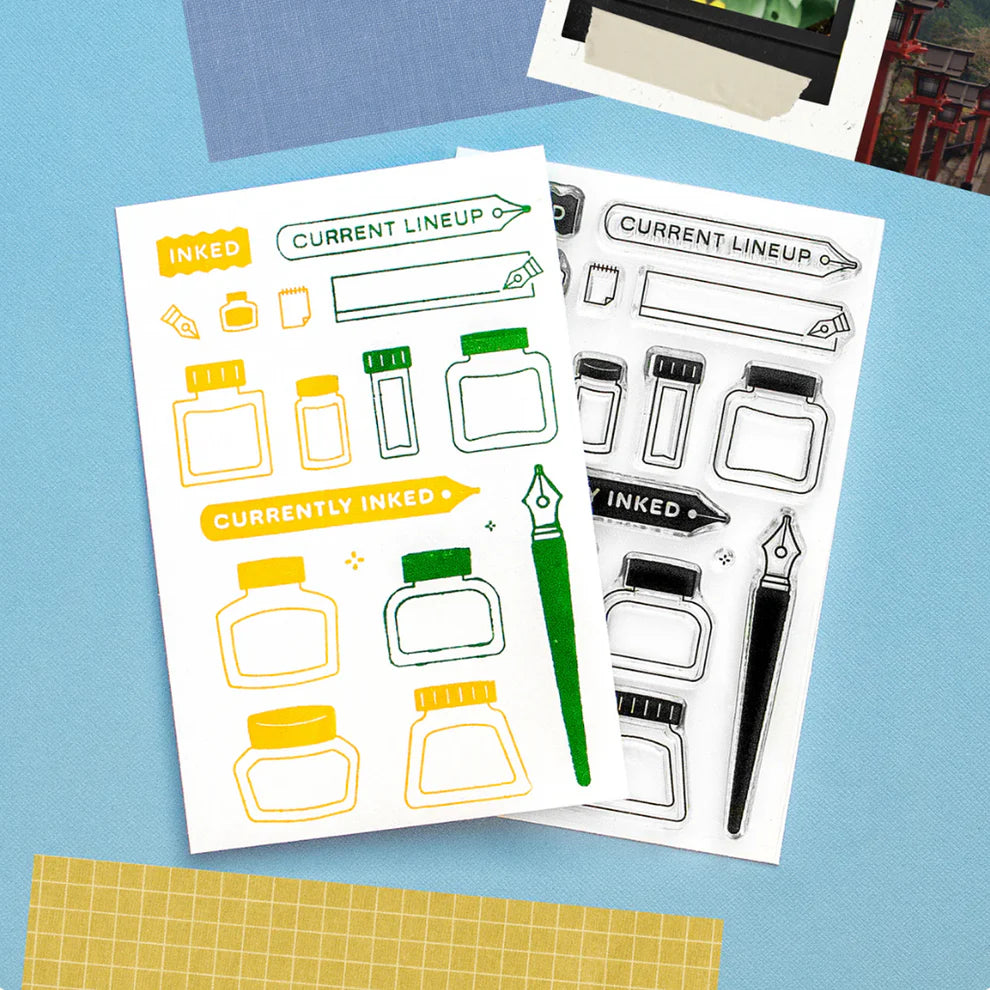 Here's a set for those of us that love to swatch all of our different fountain pen ink (or other inks!) and really have fun with it! No matter if you are categorizing full bottles, samples or your current line-up, you'll love the possibilities with this set.
Use this set for scrapbooking, Project Life, planners, travel journals, and bullet journals! 4x6 clear stamp set, includes 28 stamps.