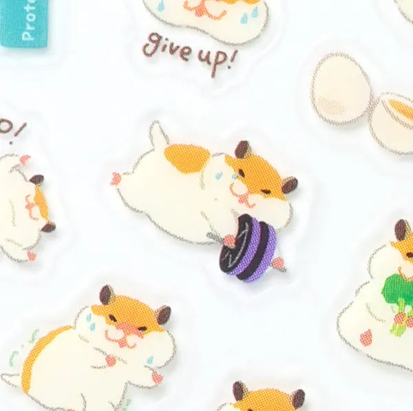 This sticker has a translucent and matte texture that blends in with the notebook.
It can be separated with perforations and carried as much as necessary.
I drew Hamnosuke of a hamster who works muscle training, running, swimming, etc.
Recommended for those who want to exercise hard.
1 Sheet included
165× 90mm
Transparent seal