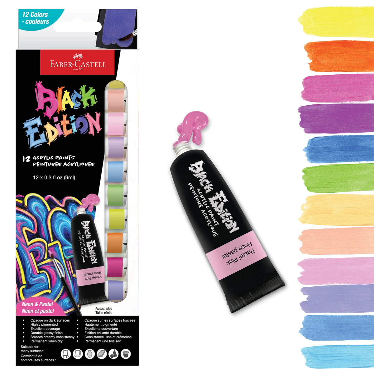 Faber-Castell Black Edition Acrylic Liquid Paint Tubes - Neon
Acrylic paint set with 12 tubes of paint, each 03. fl oz (9ml) in size.