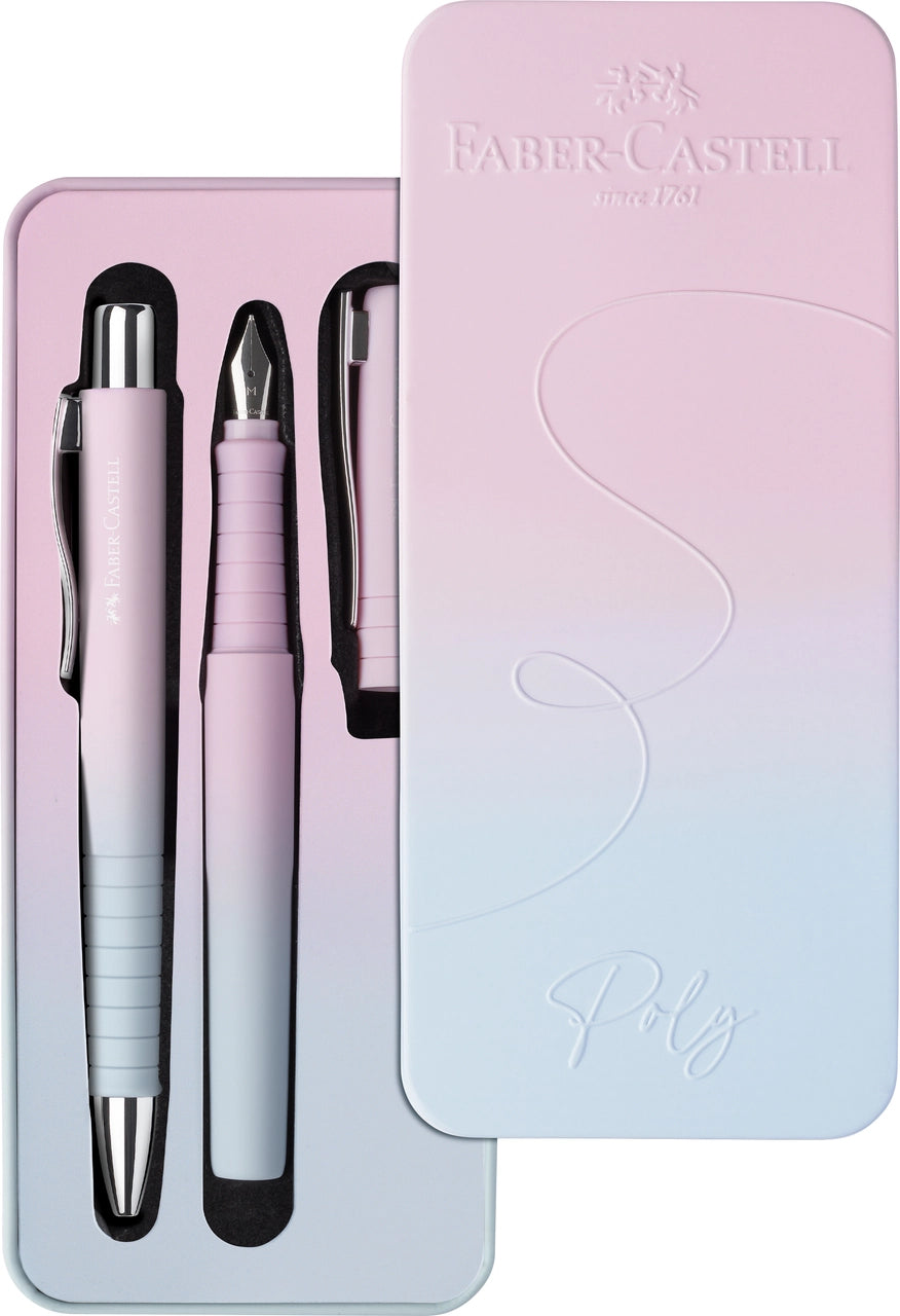Faber-Castell Poly Ball Flow Fountain & Ballpoint Pen Gift Set - Blushing Sky