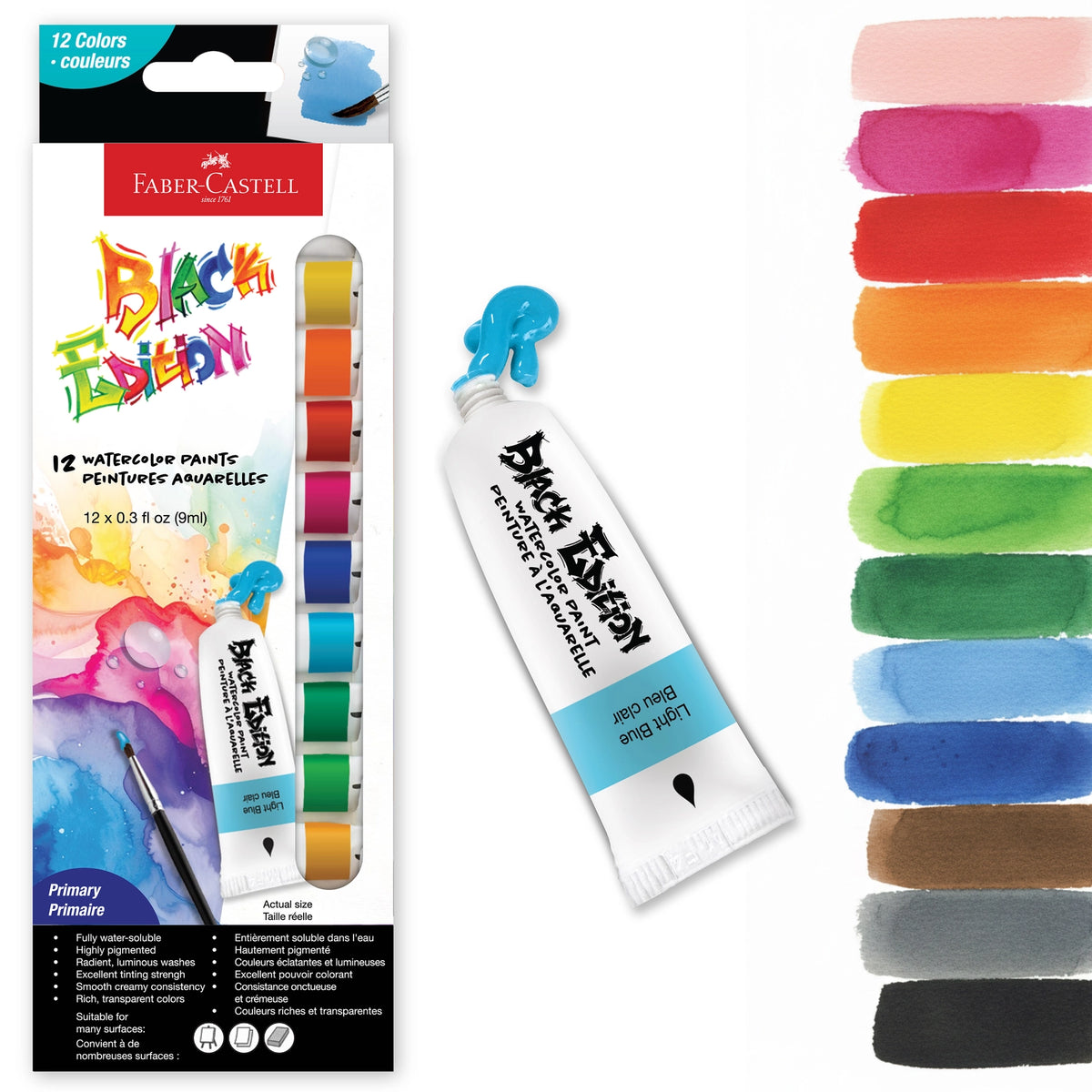 Faber-Castell Black Edition Acrylic Liquid Paint Tubes - Pastel
12 Count set of watercolor paint tubes, each 0.3 fl oz (9ml) in size for use on light colored papers.