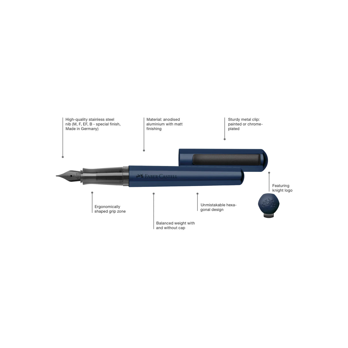 Whether you're writing the perfect novel, penning a valentine to your sweetheart, or jotting down the notes to a new tune, HEXO will help you bring your creativity to life!
Hexagonal barrel and cap made of anodized aluminum. Cap, with a metal clip pulls off and posts on the back end while writing. With or without the cap, the pen has a balanced weight. The ergonomically shaped grip zone allows for comfortable writing and is suitable for right and left-handed users.
