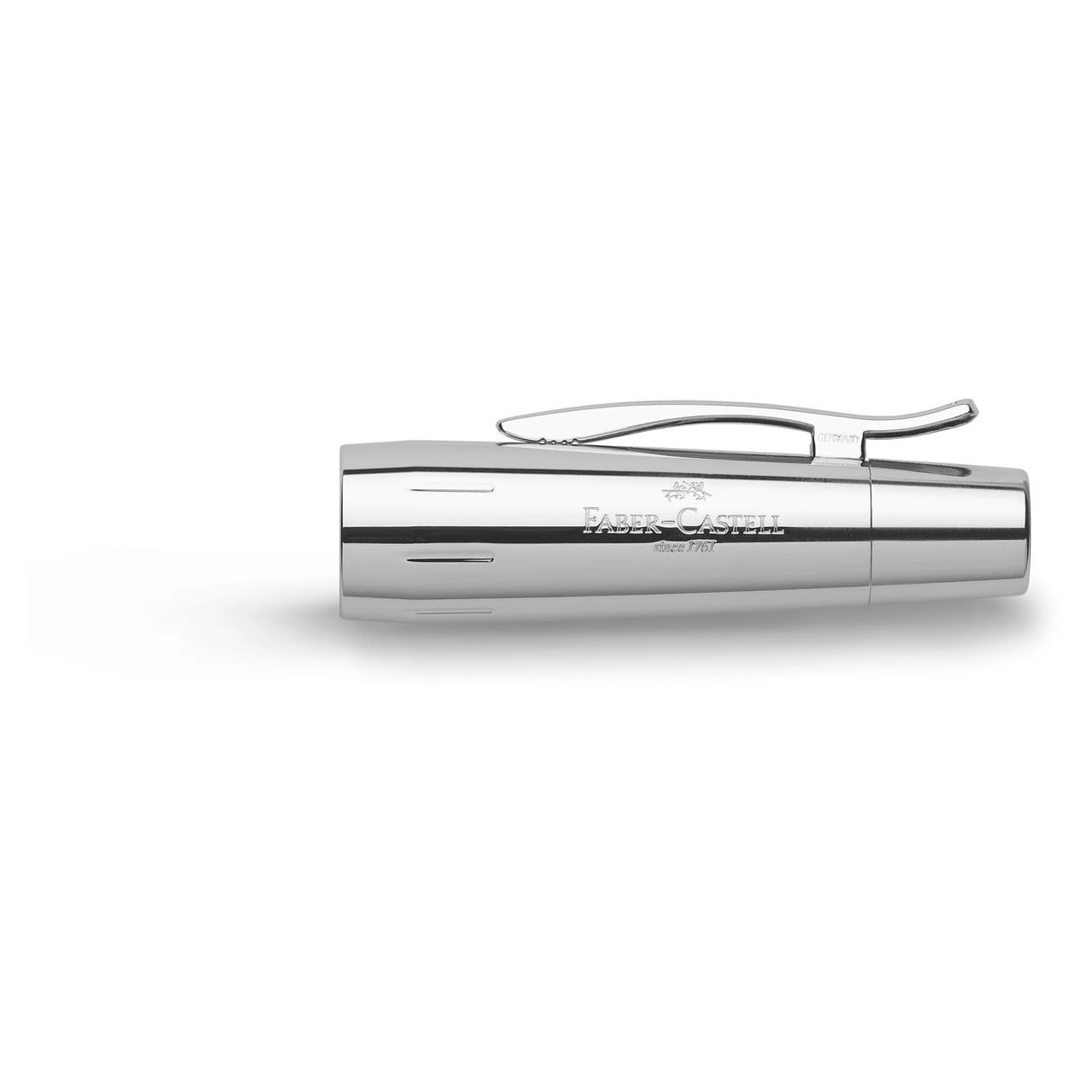 Chunky, almost cigar-shaped, the pen fits comfortably in the hand. The design combines outstanding writing comfort with sophisticated aesthetics.
Barrel made of pearwood, stained dark brown. The cap is highly polished chromed metal with a spring-loaded metal clip. It fastens on and off by a quick twist. With the conical shape of the barrel, the cap is not designed to post. Ceramic rollerball refill with fast-drying, black ink. Additional refills available separately.