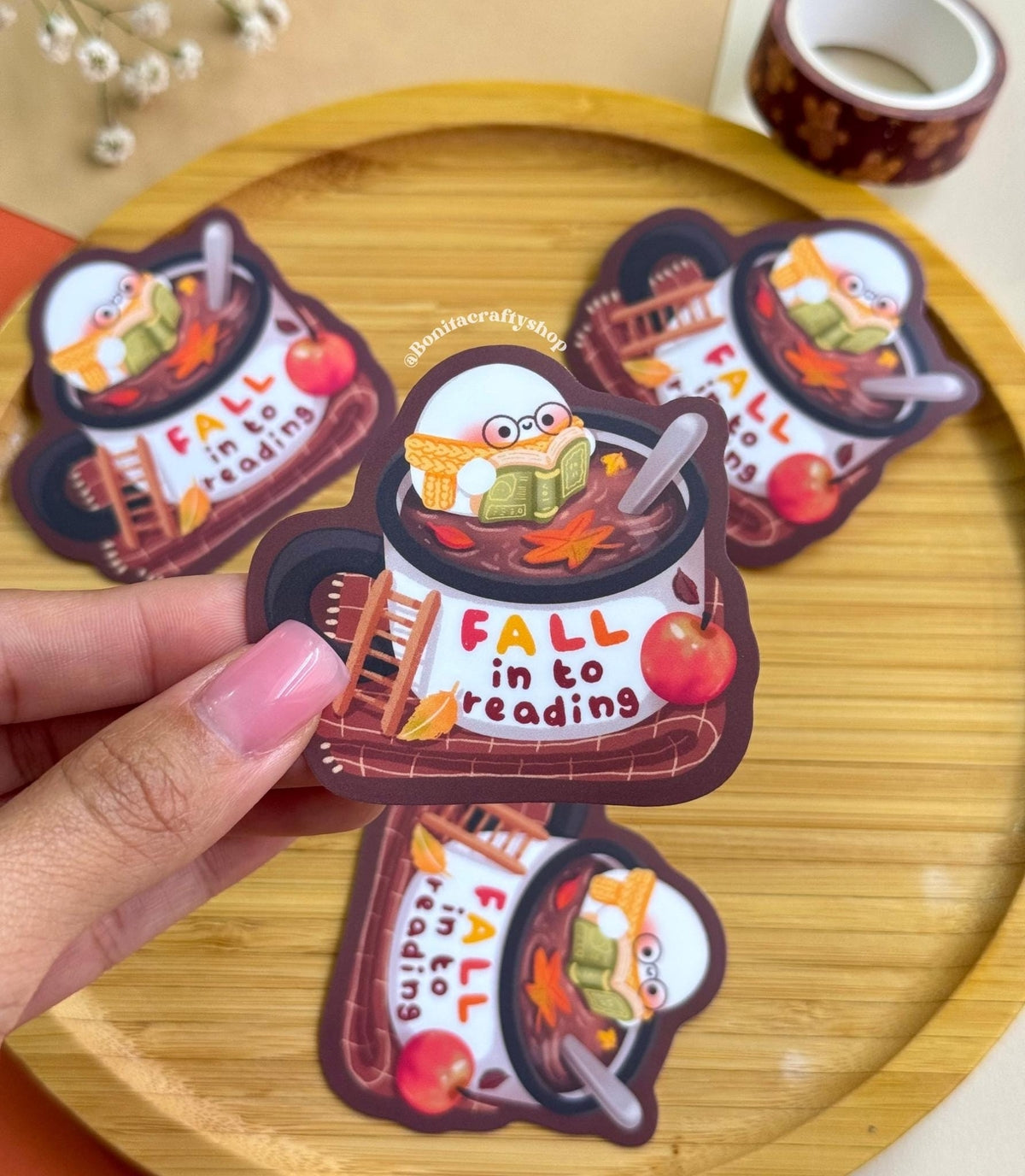 Cozy up with this adorable Fall Into Reading sticker, perfect for book lovers, autumn vibes, and anyone who enjoys warm drinks and cozy nights.