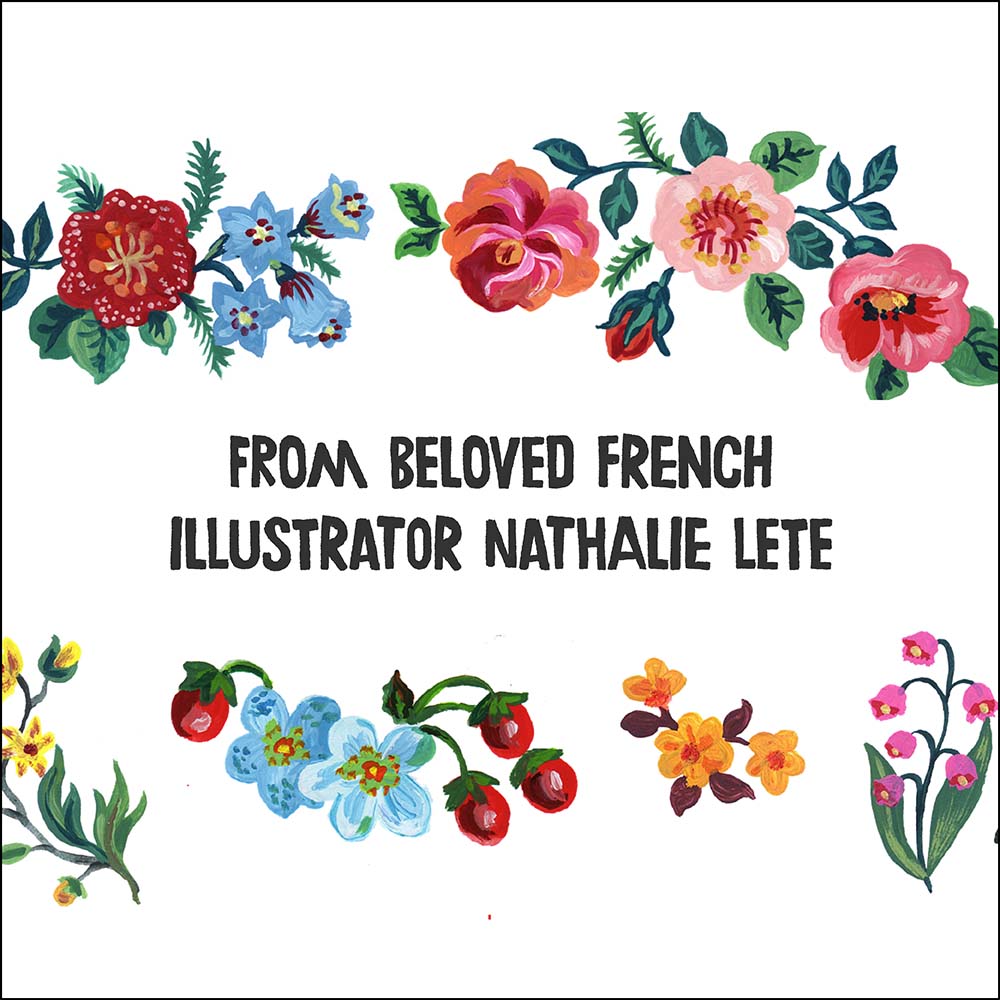 These 12 die-cut cards from Paris-based artist Nathalie Lété are all dressed up and ready to go! Featuring delightful paintings of dapper dogs and cute cats bearing gifts and flowers, these cards will suit all fancies—and occasions.
BELOVED FRENCH ARTIST: Nathalie Lété's distinct aesthetic has attracted a strong worldwide following. She works in a variety of mediums, including illustration, painting, ceramics, and textiles.