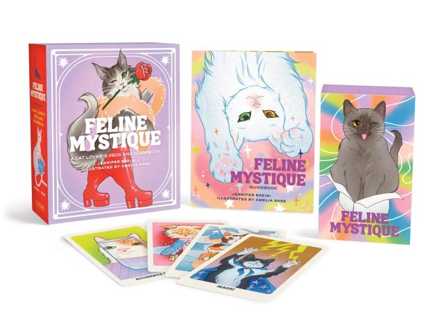 Tap into the wisdom of the feline spirit with this deluxe oracle deck and guidebook from author of Amenti Oracle Jennifer Sodini and artist Amelia Rose. Feline Mystique delves into the enchanting world of cats, exploring their roles in folklore, myth, and pop culture through the unique personalities and enigmatic qualities of different breeds.
