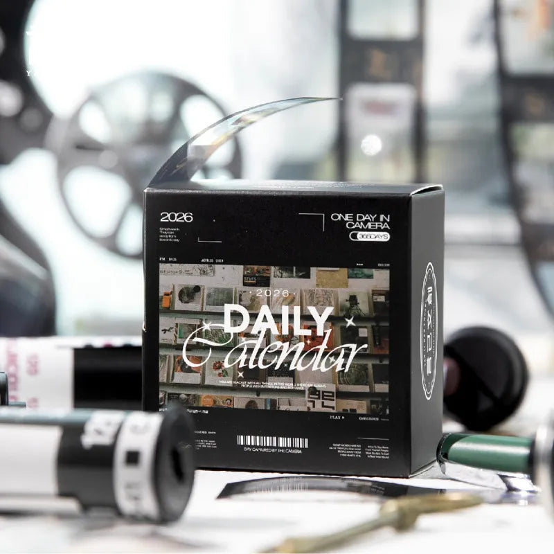 This vintage film themed daily calendar is a great addition for your daily journaling! This roll of PET Tape features a new picture for each day with a date stamp. The box can even be used to hold the tape and keep the next day a surprise!
Precut PET Tape
30mm x 48mm