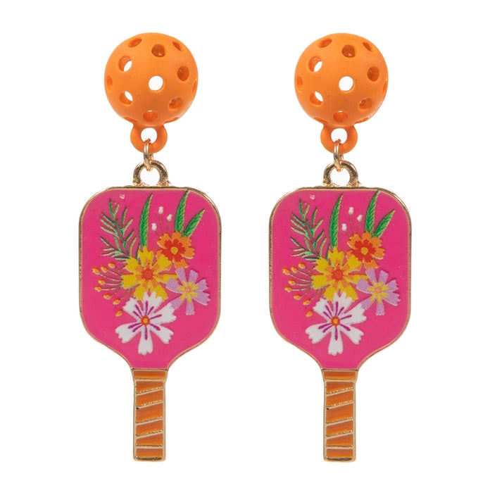 Flower-Designed Pickleball Pad Post Earrings
