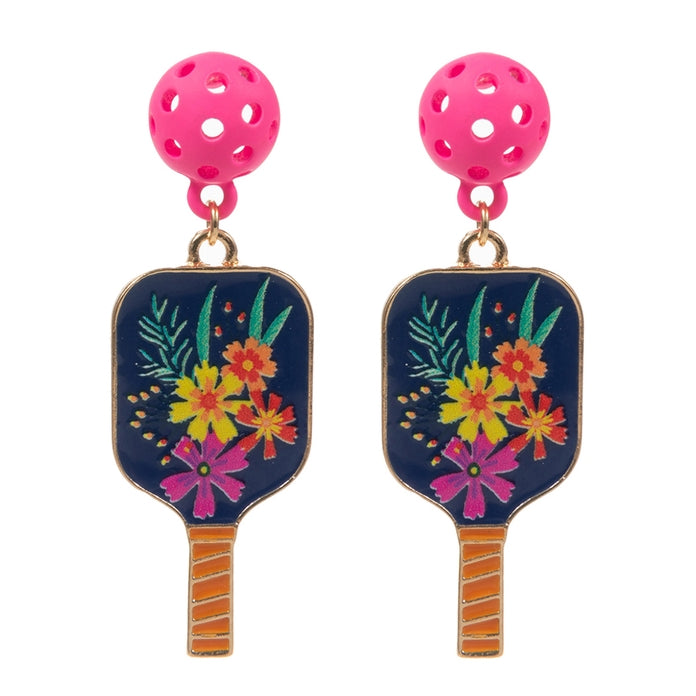 Flower-Designed Pickleball Pad Post Earrings