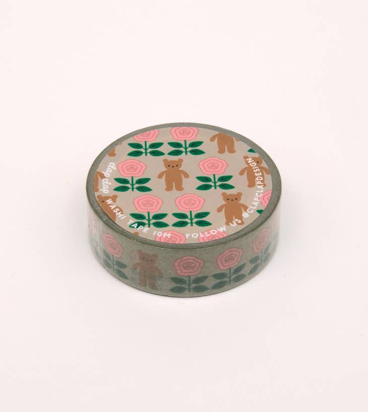 Flower and Bear Washi Tape - Grey