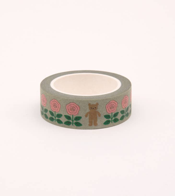 Flower and Bear Washi Tape - Grey