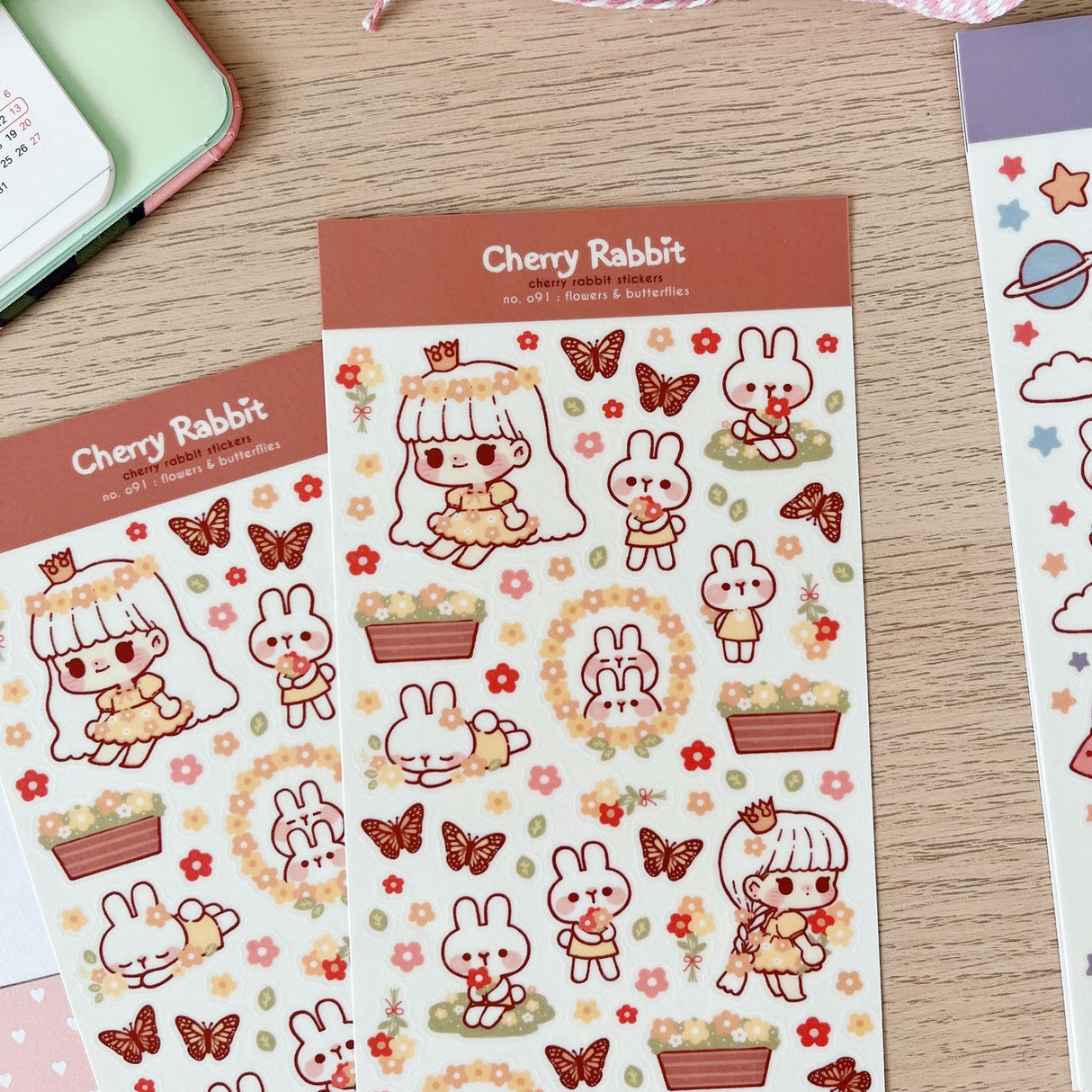 Cherry Rabbit Flowers & Butterflies Sticker Sheet