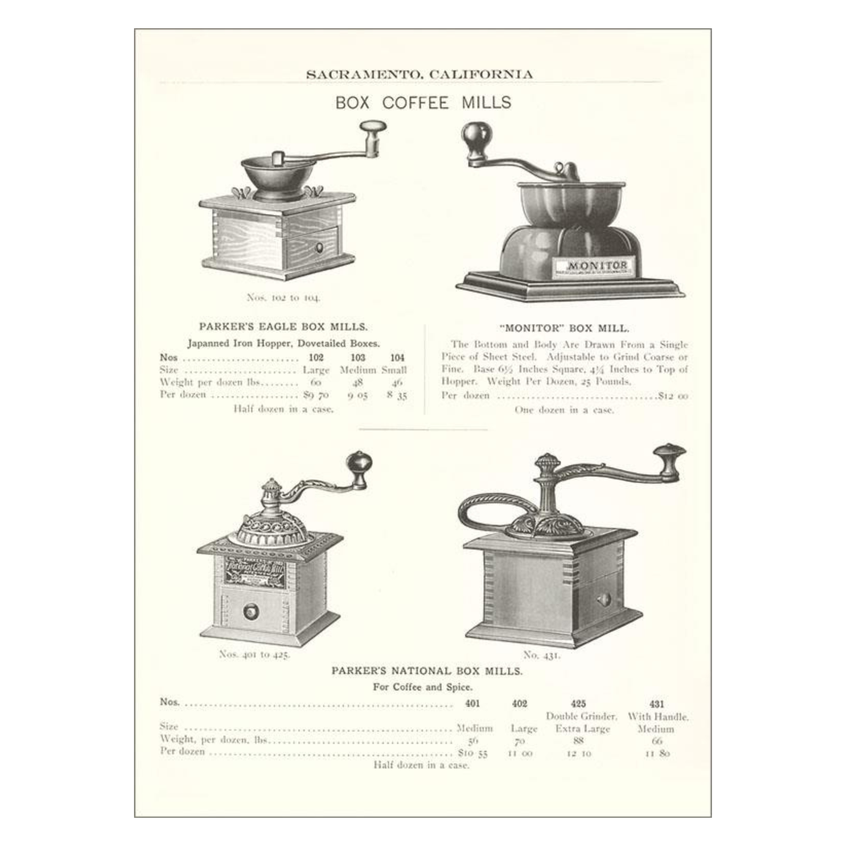 Elevate your inventory with this classic 3.5" x 5.5" postcard featuring an image from our Coffee & Tea collection titled Box Coffee Mills.