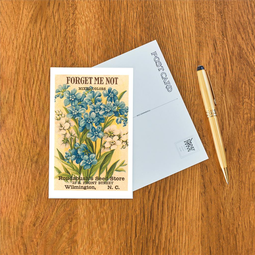 Elevate your inventory with this classic 3.5" x 5.5" postcard featuring an image from our Gardening collection titled Forget Me Not Seed Packet.