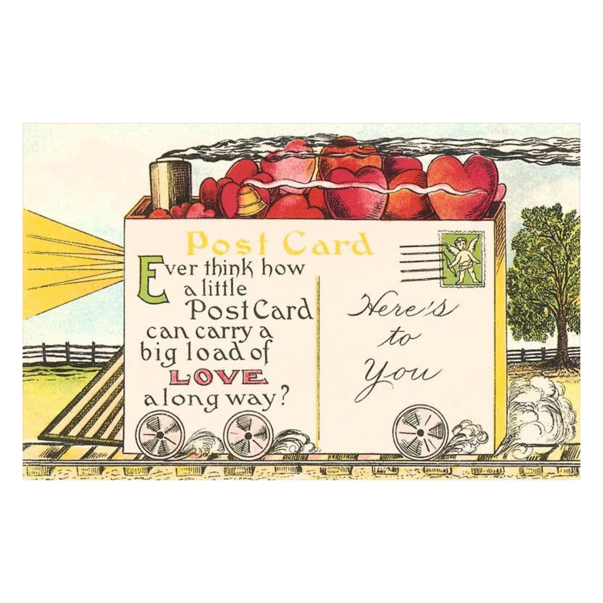 Elevate your inventory with this classic 3.5" x 5.5" postcard featuring an image from our Literature & Letters collection titled Postcard with Hearts.
